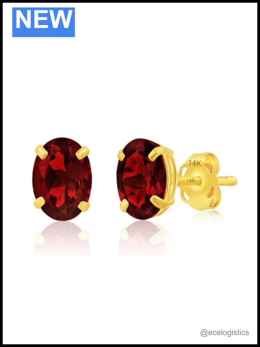 14k Yellow Gold Garnet Oval Stud Earrings 7x5mm Push Backs